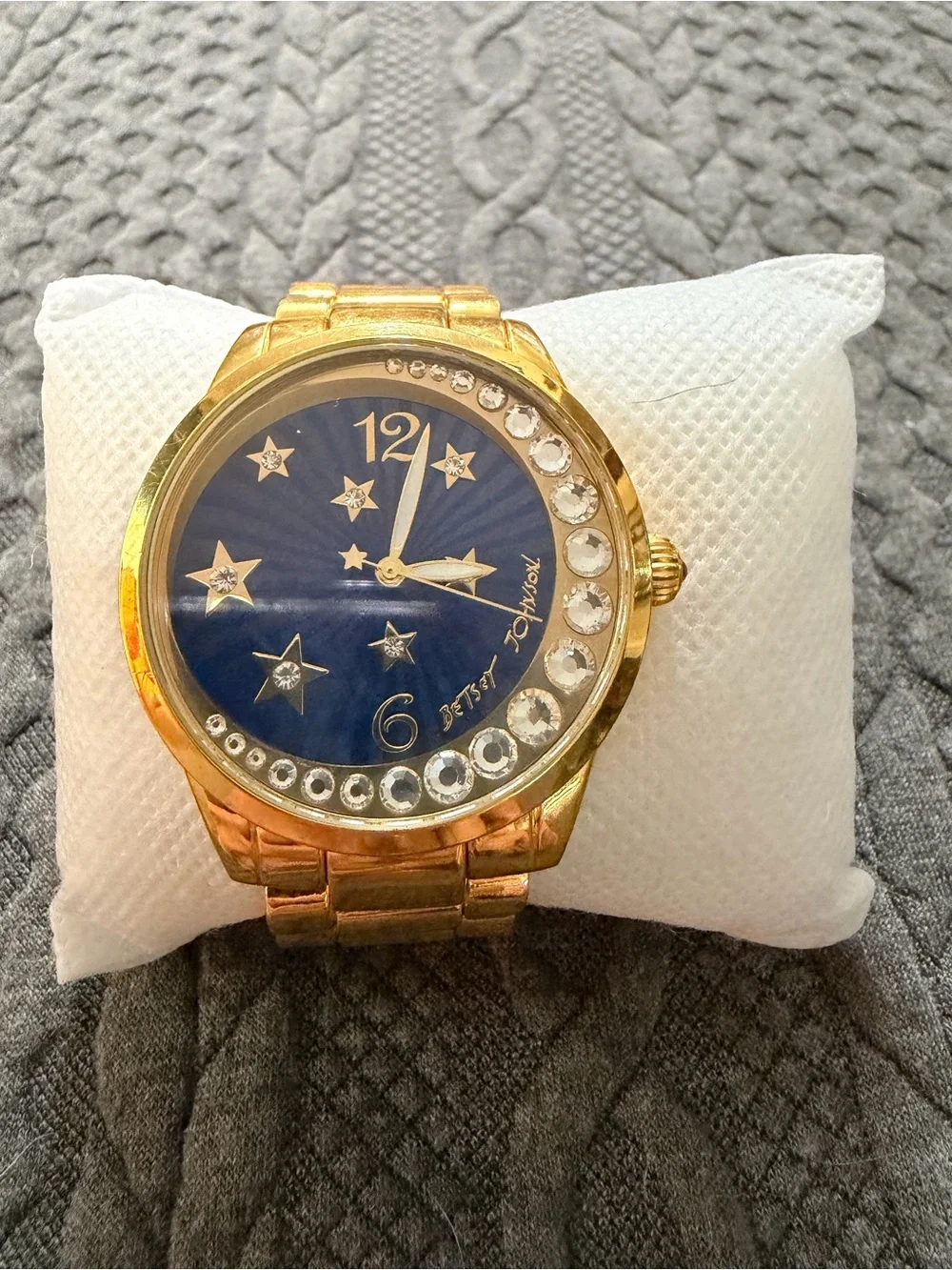 Betsey Johnson Gold-tone Watch with Blue Dial and Crystal Accents